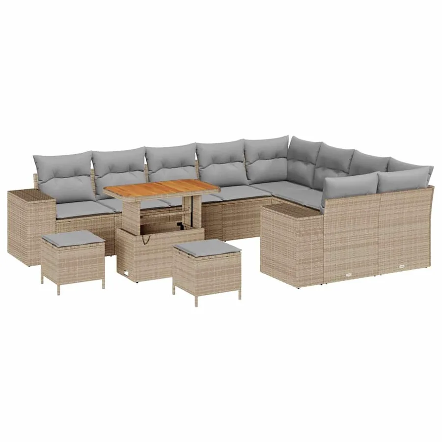 Ensemble de canapé de jardin 12 pcs Beige et Gris clair - 2