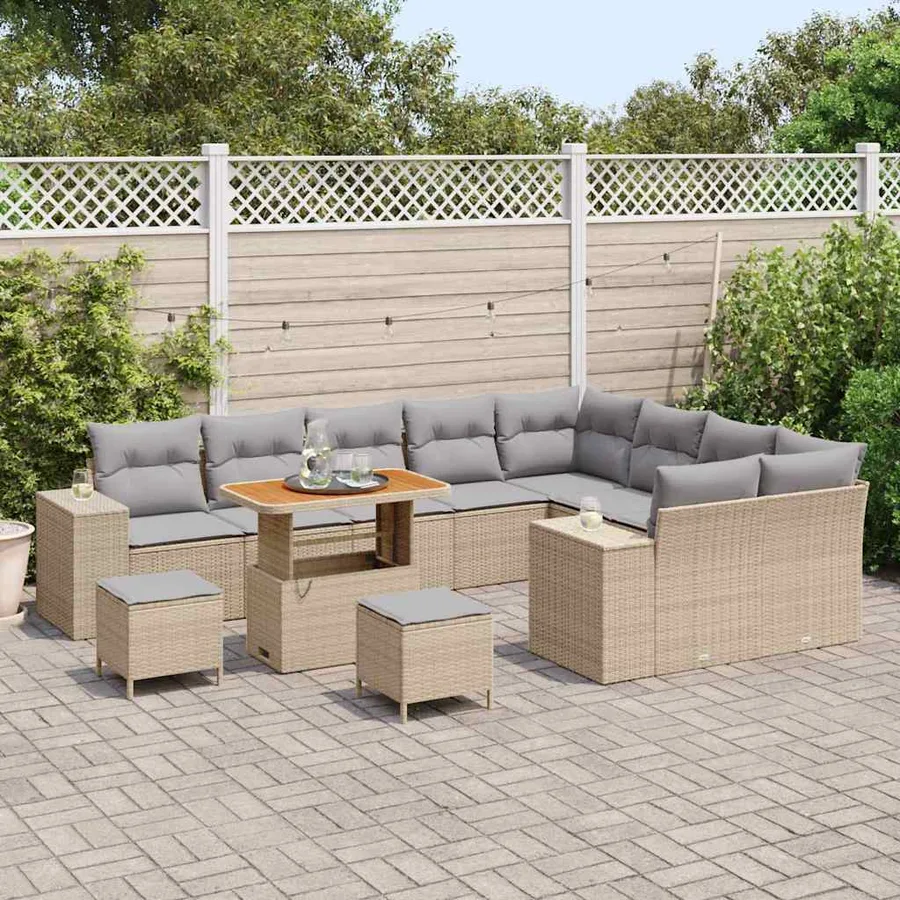 Ensemble de canapé de jardin 12 pcs Beige et Gris clair - 3