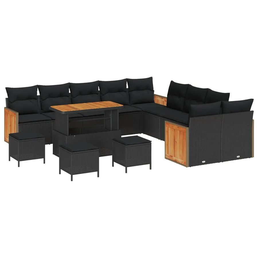 Ensemble de canapé de jardin avec coussin 14 pcs Noir - 2