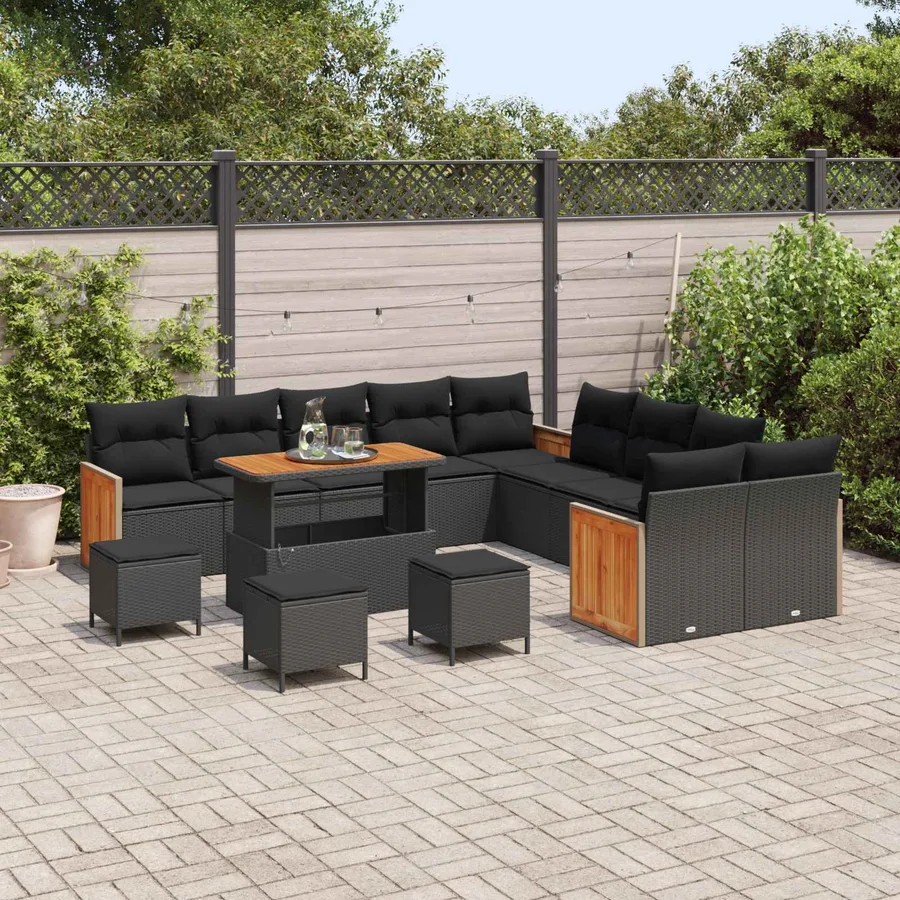 Ensemble de canapé de jardin avec coussin 14 pcs Noir - 3