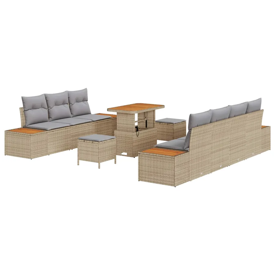 Ensemble de canapé de jardin 10 pcs Beige et Gris clair - 2