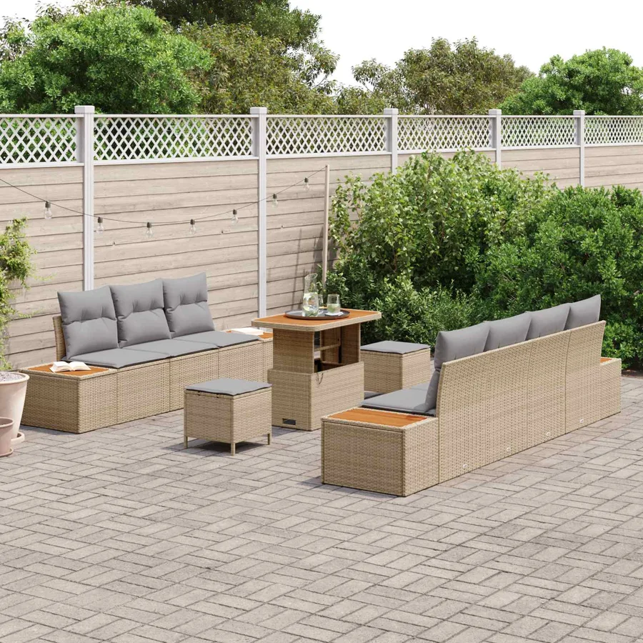 Ensemble de canapé de jardin 10 pcs Beige et Gris clair - 3