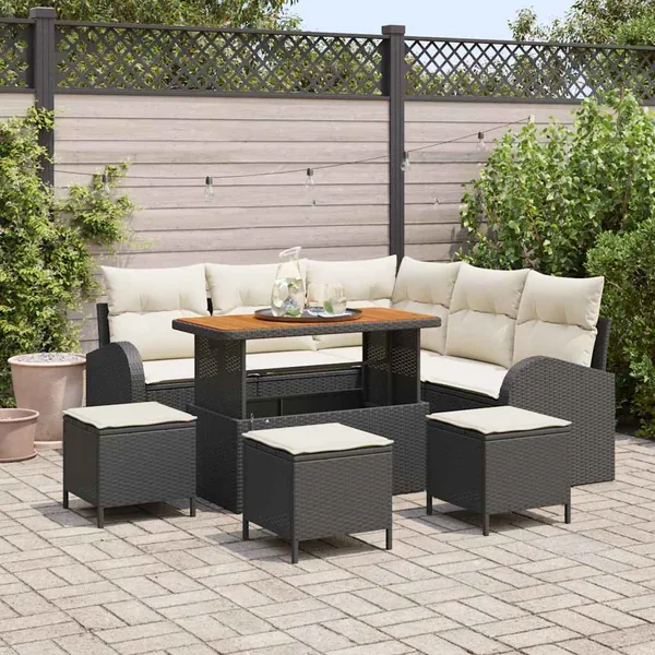Ensemble de canapé de jardin avec coussin 9 pcs Noir et Crème