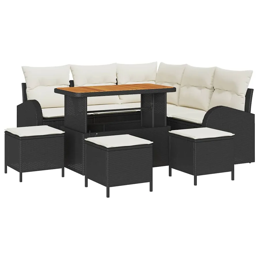 Ensemble de canapé de jardin avec coussin 9 pcs Noir et Crème - 2