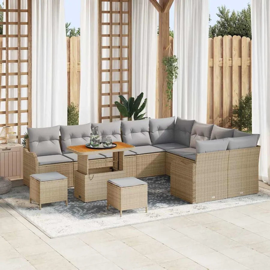 Ensemble de canapé de jardin 12 pcs Beige et Gris clair
