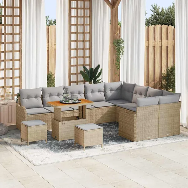 Ensemble de canapé de jardin 12 pcs Beige et Gris clair