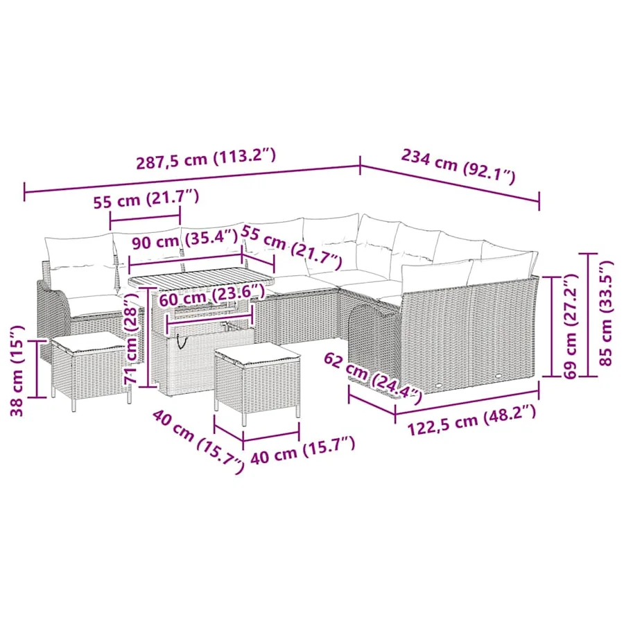 Ensemble de canapé de jardin 12 pcs Beige et Gris clair - 18