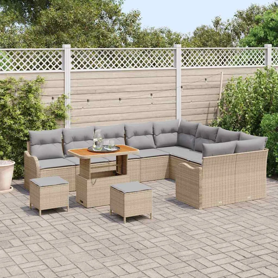 Ensemble de canapé de jardin 12 pcs Beige et Gris clair - 3