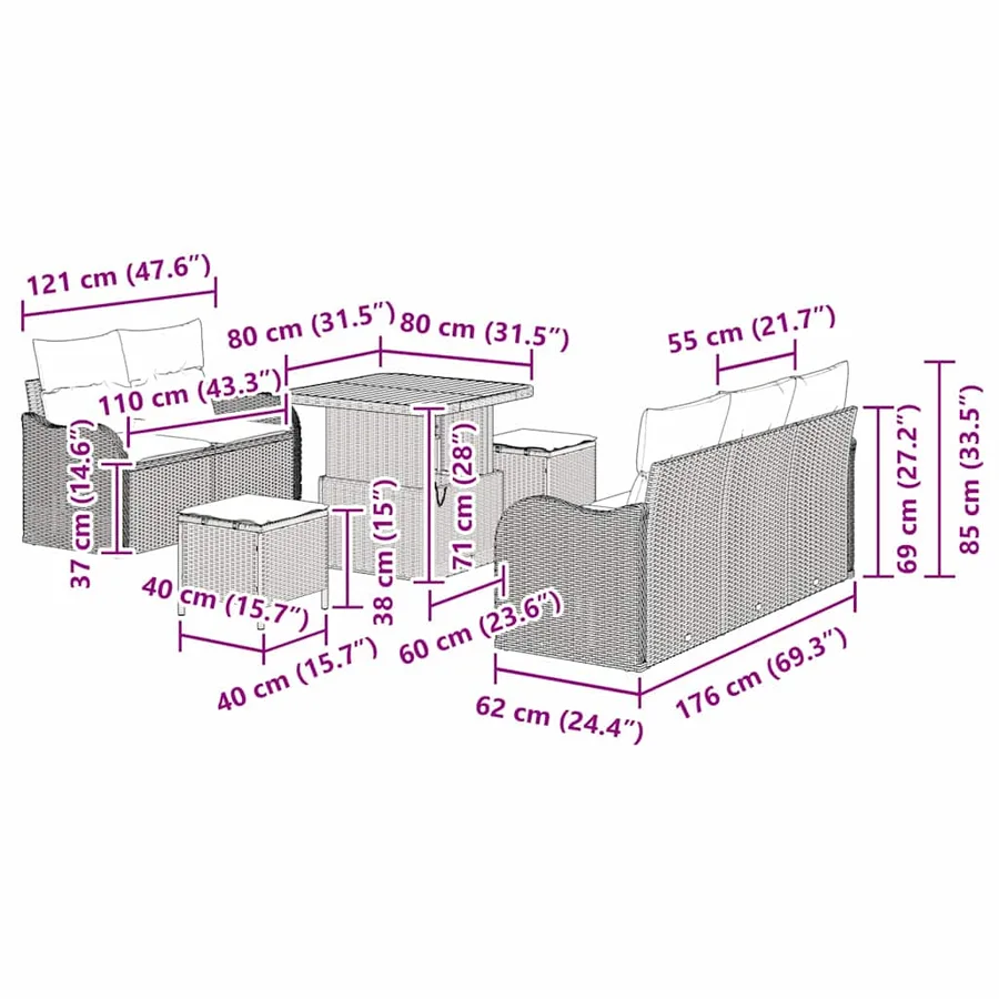 Ensemble de canapé de jardin avec coussin 8 pcs Gris - 15