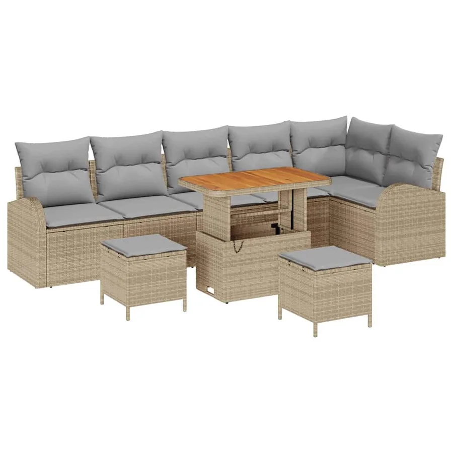 Ensemble de canapé de jardin 9 pcs Beige et Gris clair - 2