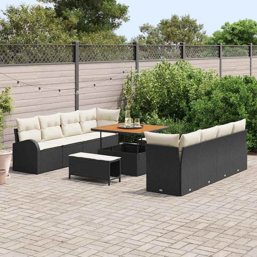 Ensemble de canapé de jardin avec coussin 11 pcs Noir et Crème - 3