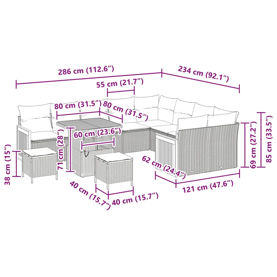 Ensemble de canapé de jardin avec coussin 12 pcs Gris - 10