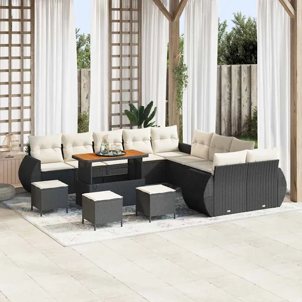 Ensemble de canapé de jardin avec coussin 14 pcs Noir et crème