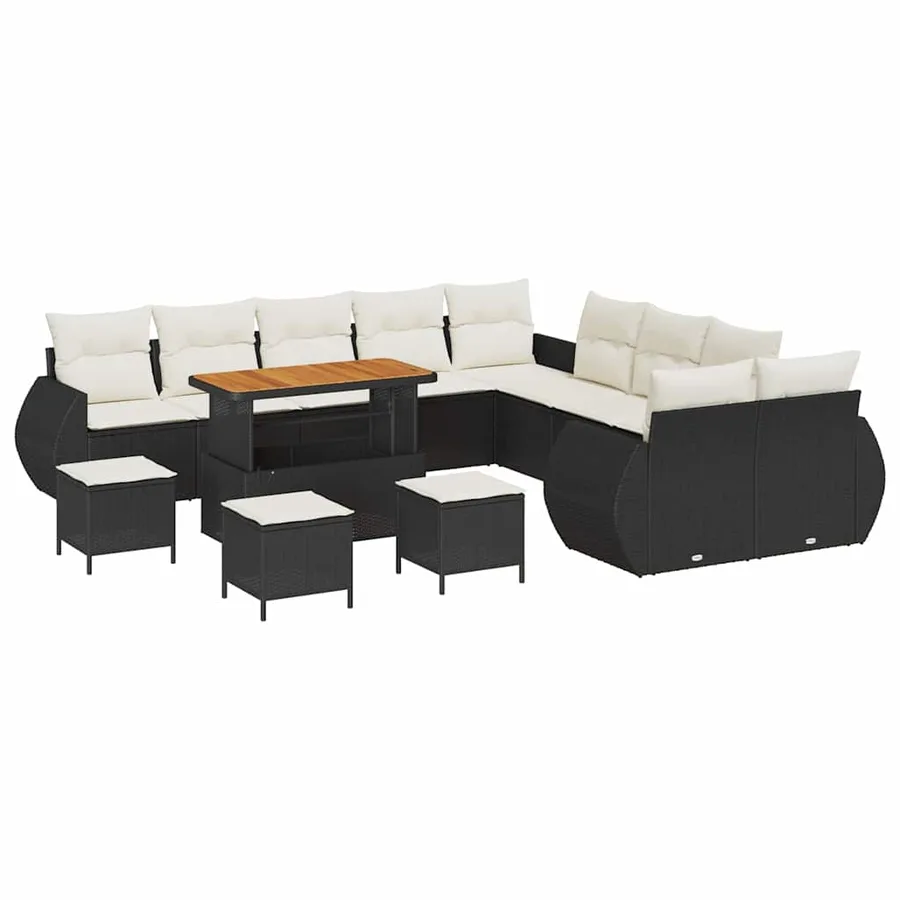 Ensemble de canapé de jardin avec coussin 14 pcs Noir et crème - 2