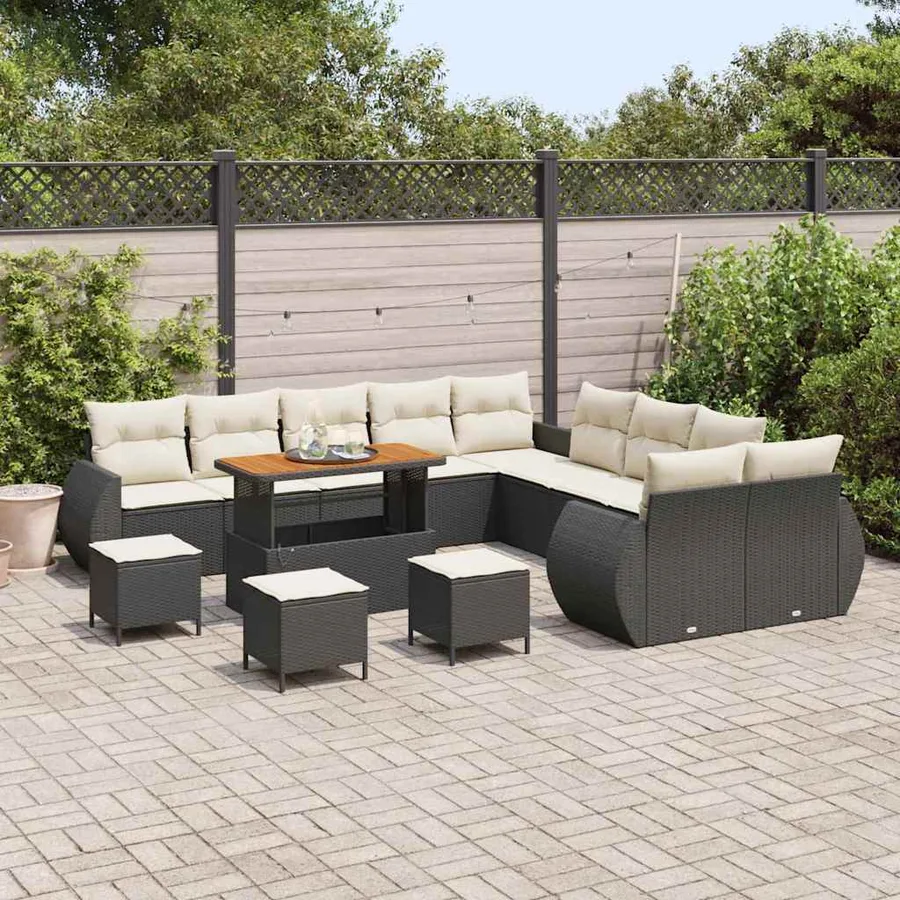 Ensemble de canapé de jardin avec coussin 14 pcs Noir et crème - 3