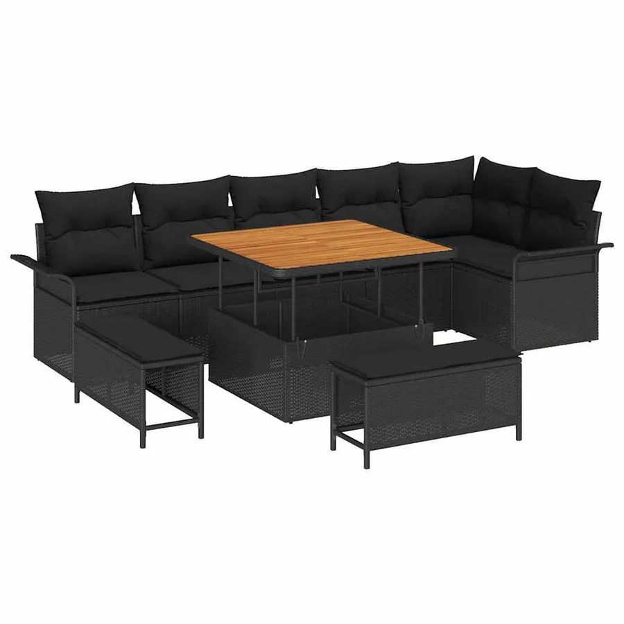 Ensemble de canapé de jardin avec coussin 9 pcs Noir - 2