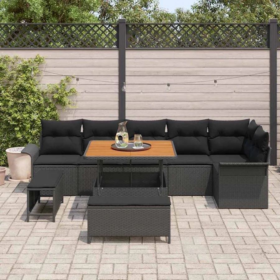 Ensemble de canapé de jardin avec coussin 9 pcs Noir - 3