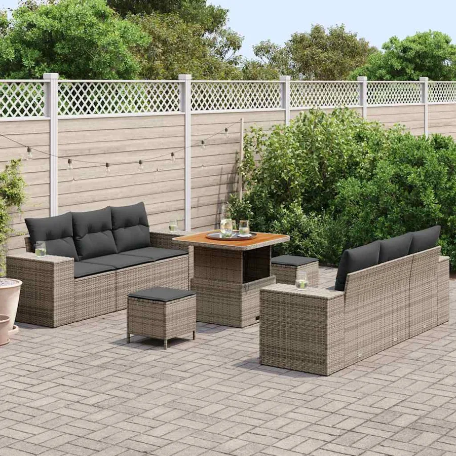 Ensemble de canapé de jardin Gris 221 x 204 x 85 cm Poly Rattan - 3