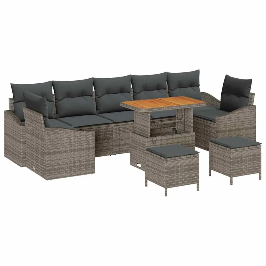 Ensemble de canapé de jardin 10 pcs Gris Poly rotin - 2