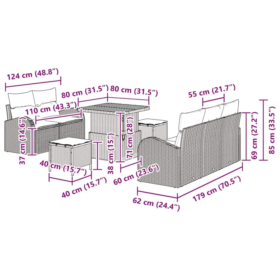 Ensemble de canapé de jardin avec coussin 8 pcs Gris - 15