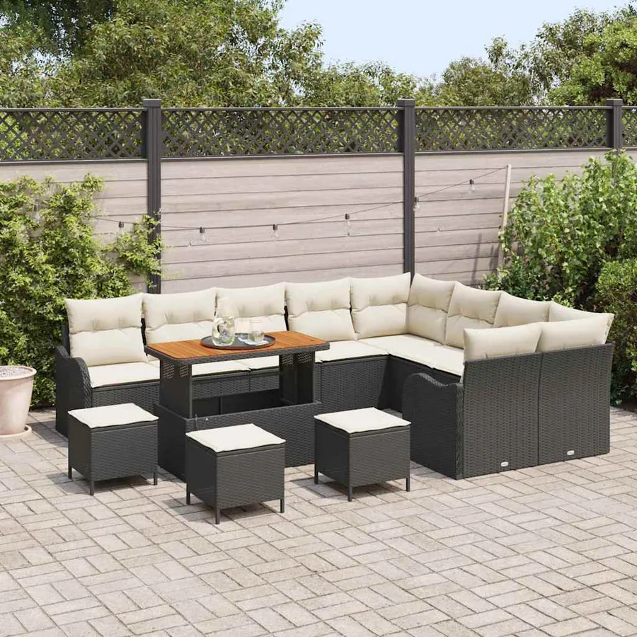 Ensemble de canapé de jardin avec coussin 13 pcs Noir et Crème - 3