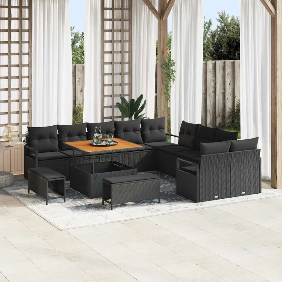 Ensemble de canapé de jardin avec coussin 13 pcs Noir