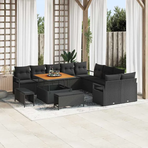 Ensemble de canapé de jardin avec coussin 13 pcs Noir