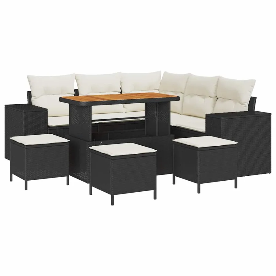 Ensemble de canapé de jardin 9 pcs Noir et Crème polyrotin - 2