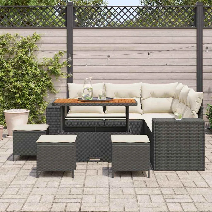Ensemble de canapé de jardin 9 pcs Noir et Crème polyrotin - 3