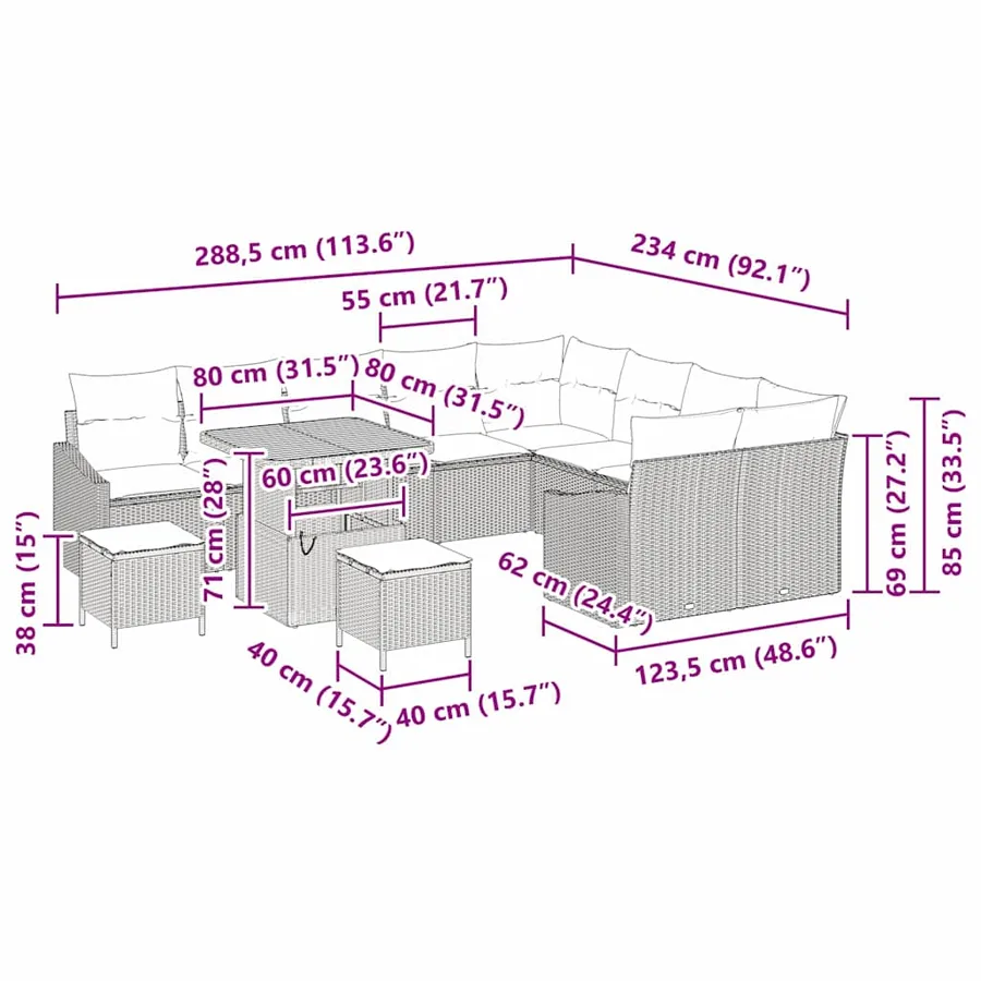 Ensemble de canapé de jardin 12 pcs Gris Poly rotin - 13