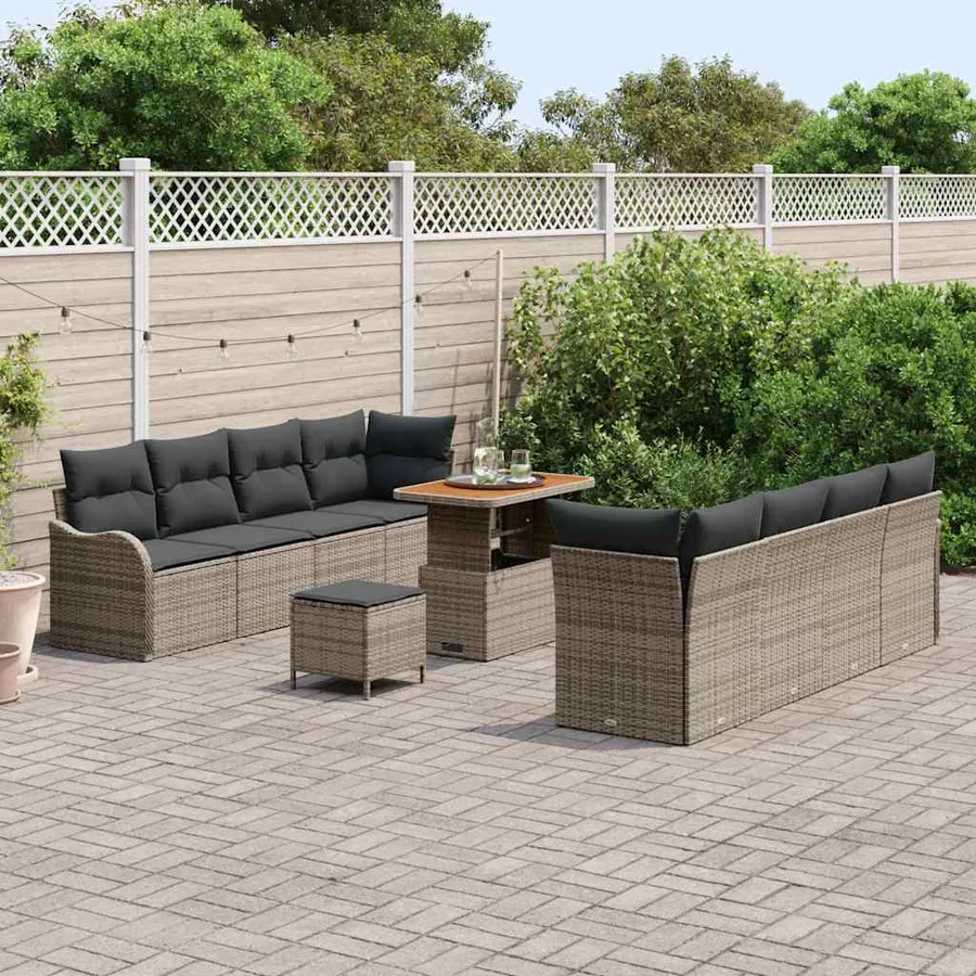 Ensemble de canapé de jardin avec coussin 11 pcs Gris - 3