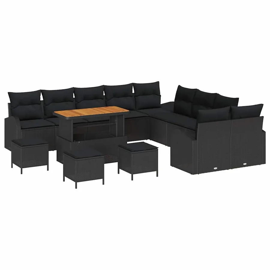 Ensemble de canapé de jardin avec coussin 14 pcs Noir - 2