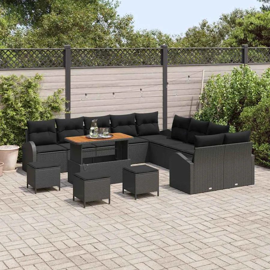 Ensemble de canapé de jardin avec coussin 14 pcs Noir - 3