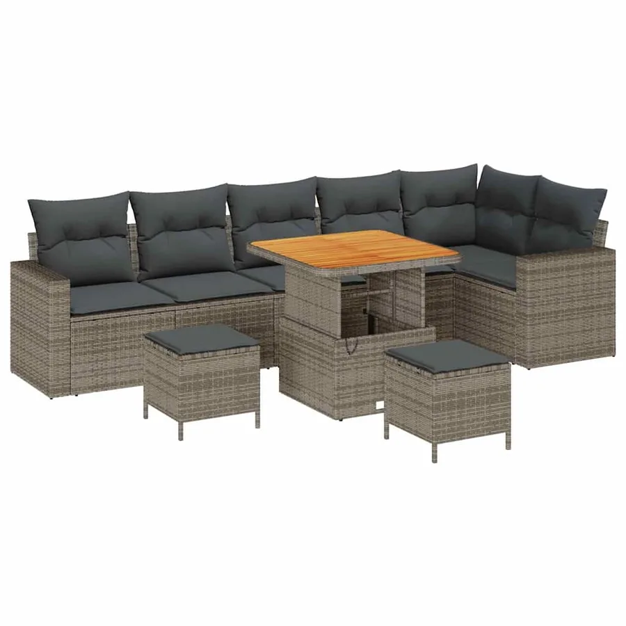 Ensemble de canapé de jardin avec coussin 11 pcs Gris polyrotin - 2