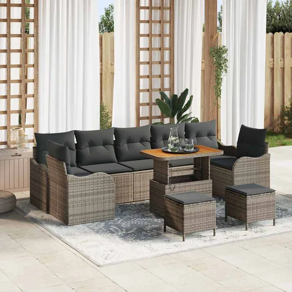 Ensemble de canapé de jardin avec coussin 10 pcs Gris