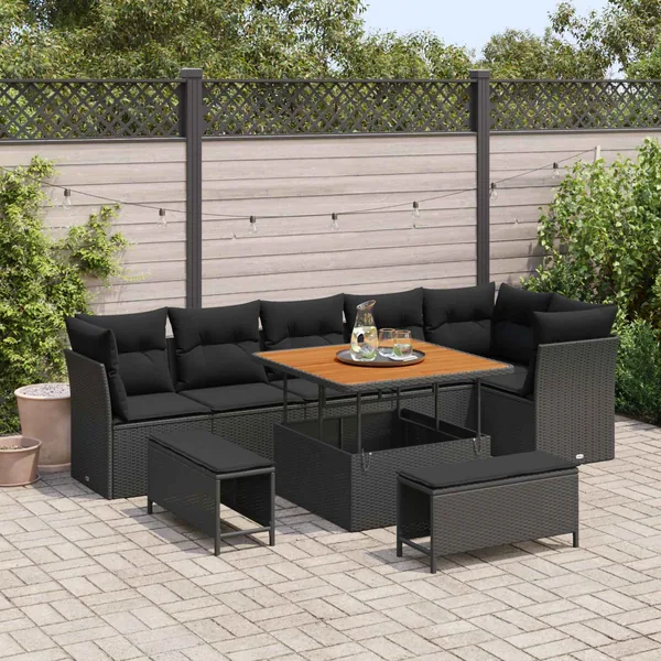 Ensemble de canapé de jardin avec coussin 9 pcs Noir