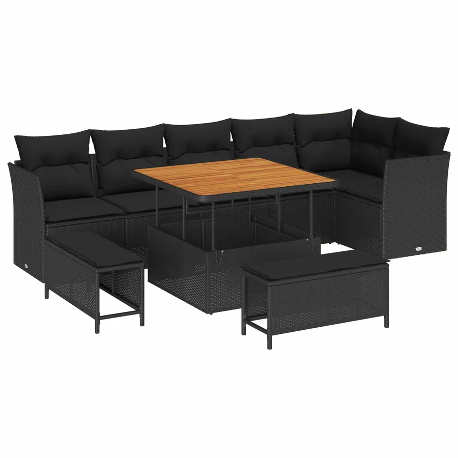 Ensemble de canapé de jardin avec coussin 9 pcs Noir - 2