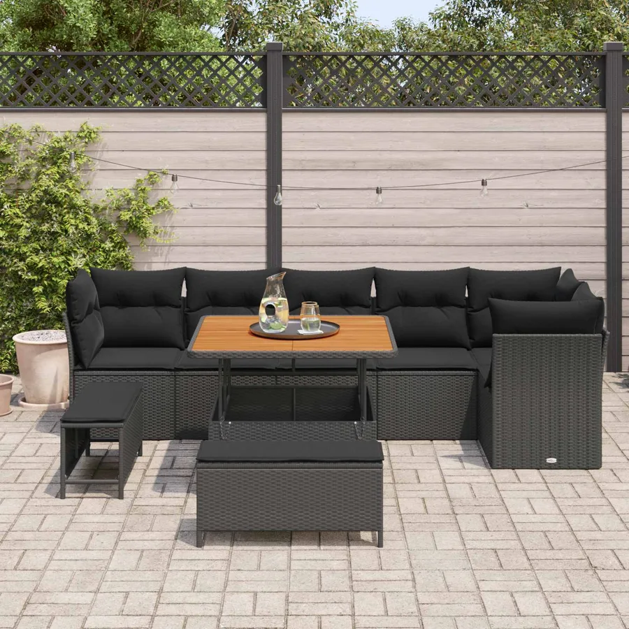 Ensemble de canapé de jardin avec coussin 9 pcs Noir - 3