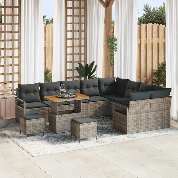 Ensemble de canapé de jardin avec coussin 12 pcs Gris