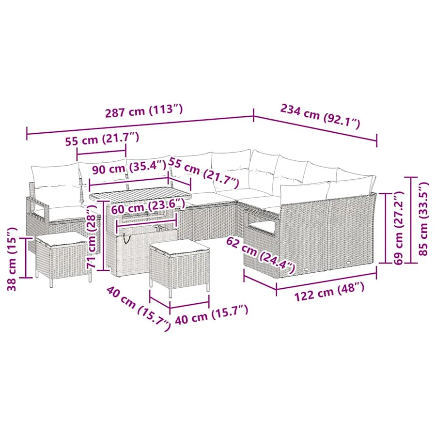 Ensemble de canapé de jardin avec coussin 12 pcs Gris - 18