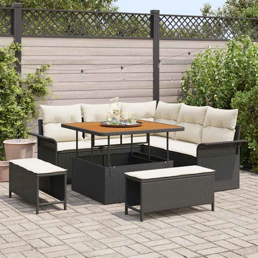Ensemble de canapé de jardin avec coussin 8 pcs Noir et Crème