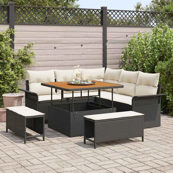 Ensemble de canapé de jardin avec coussin 8 pcs Noir et Crème