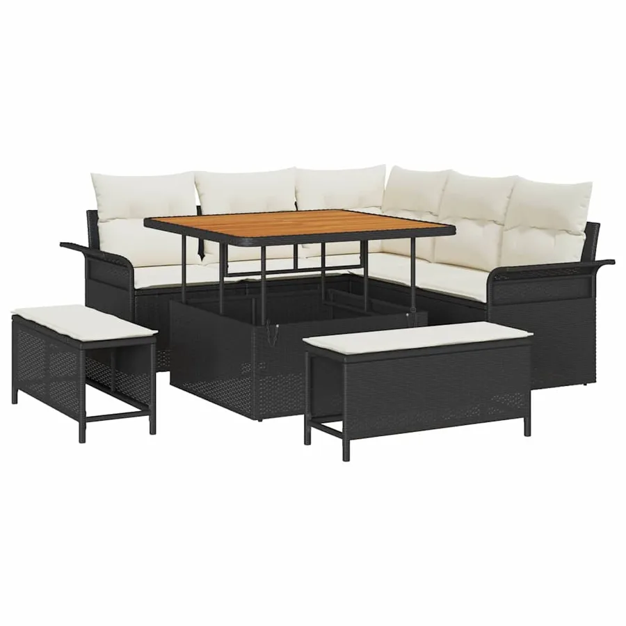 Ensemble de canapé de jardin avec coussin 8 pcs Noir et Crème - 2