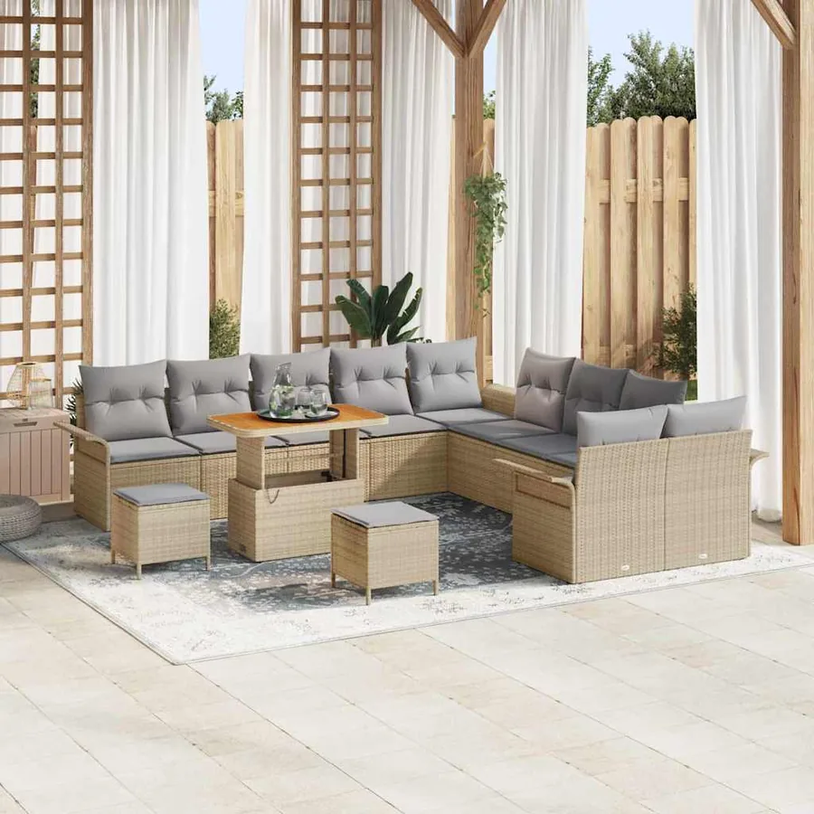 Ensemble de canapé de jardin 13 pcs Beige et Gris clair