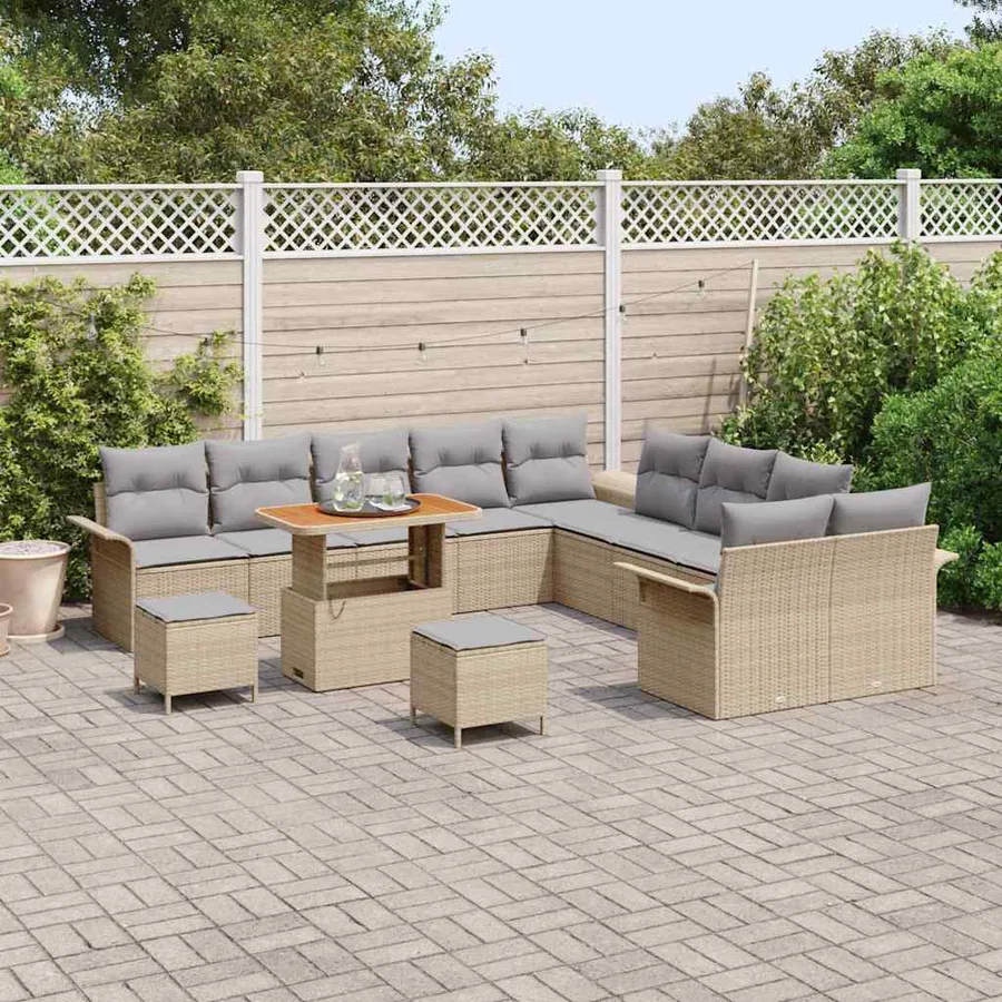 Ensemble de canapé de jardin 13 pcs Beige et Gris clair - 3