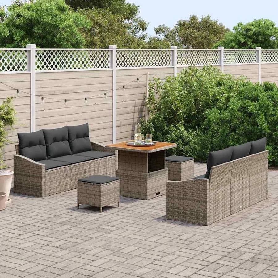 Ensemble de canapé de jardin avec coussin 9 pcs Gris - 3