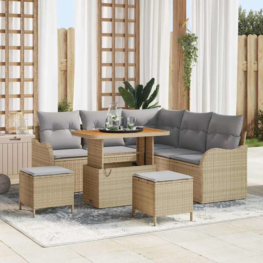 Ensemble de canapé de jardin 8 pcs Beige et Gris clair