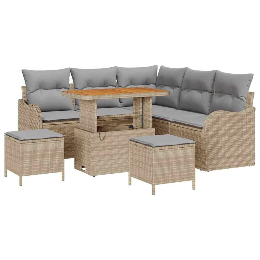 Ensemble de canapé de jardin 8 pcs Beige et Gris clair - 2