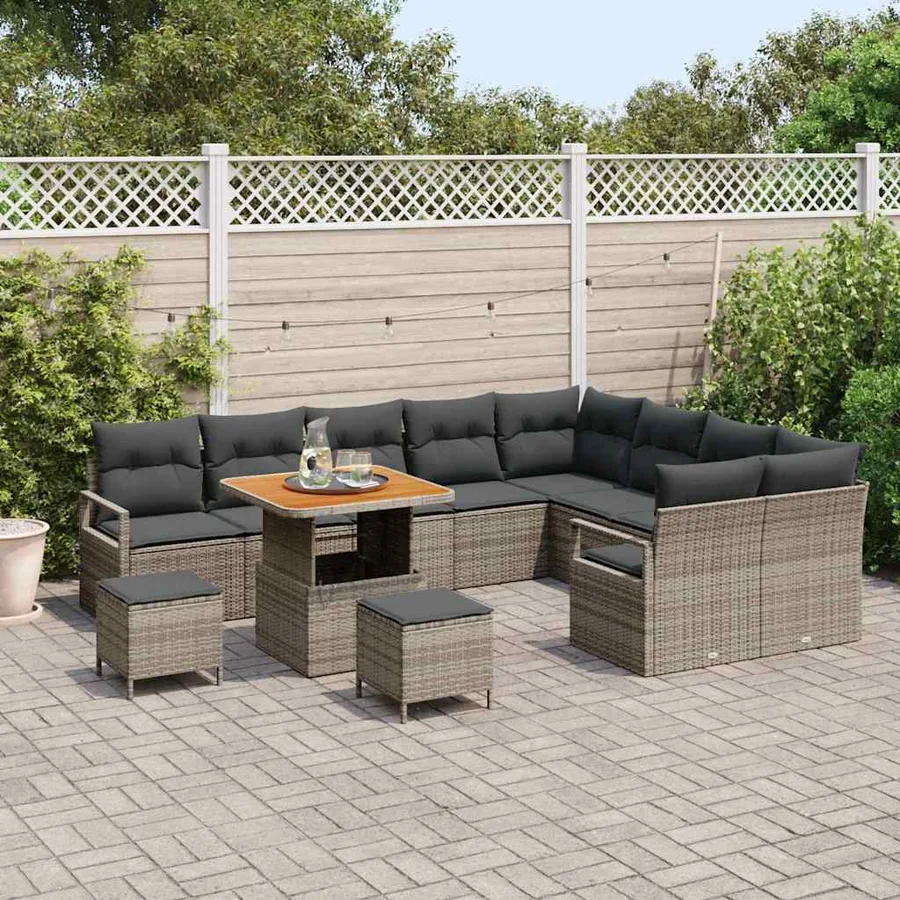 Ensemble de canapé de jardin avec coussin 12 pcs Gris - 3