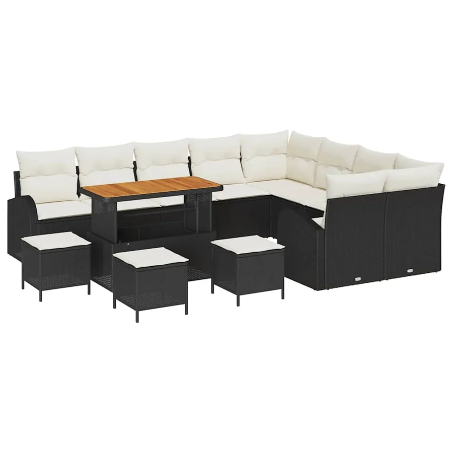 Ensemble de canapé de jardin avec coussin 13 pcs Noir et Crème - 2